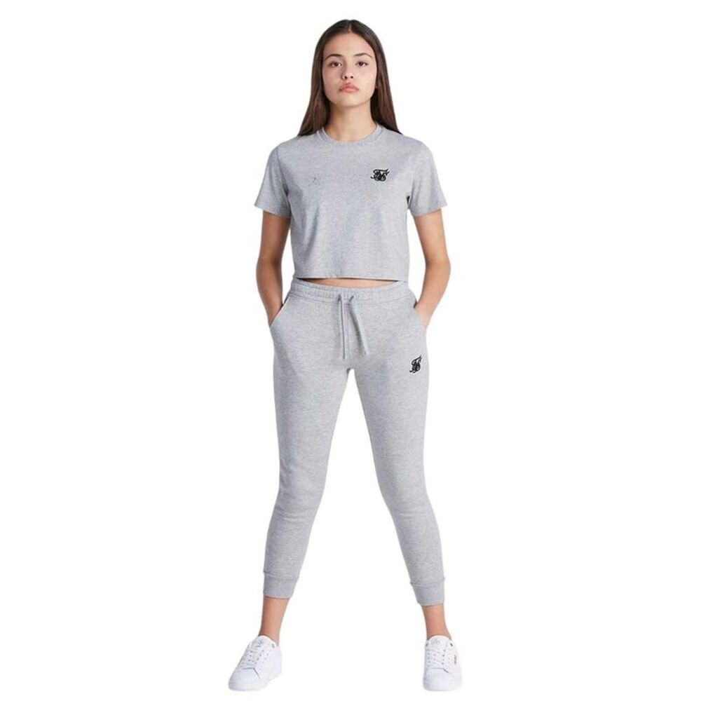 SikSilk Womens/Ladies Logo Regular Crop T-Shirt / Grey Marl